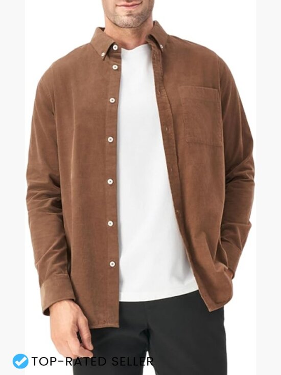 Other - Men's Lightweight Corduroy Button Down Shirt Casual Long Sleeve Western